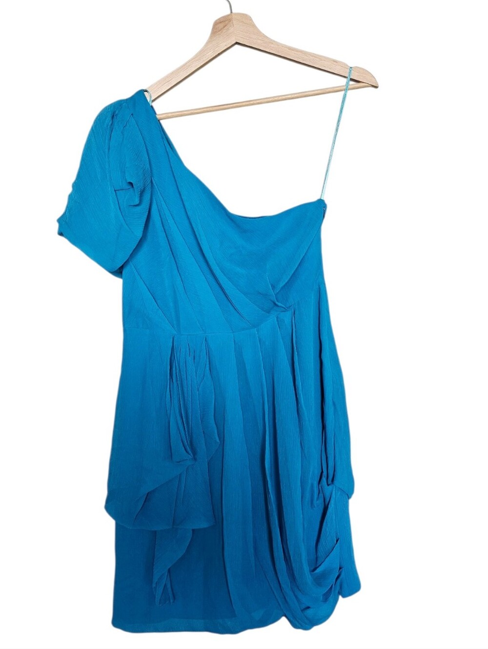 NEW Y2k Tibi One-Shoulder 100% Silk Turquoise Mini Party Dress Size 10